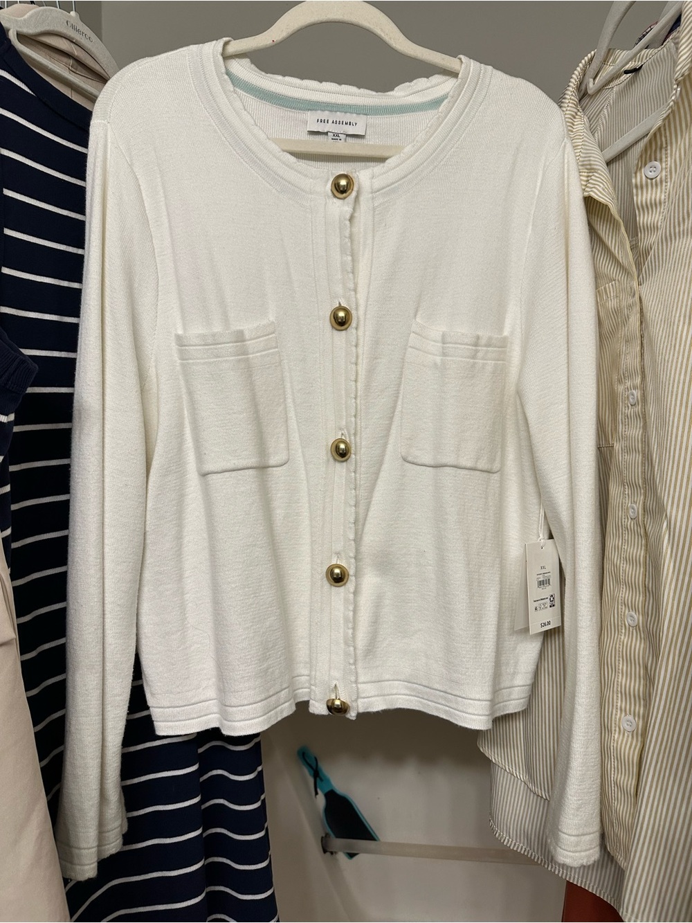 Free Assembly Cream Knit Lady Jacket Cardigan with Gold Buttons